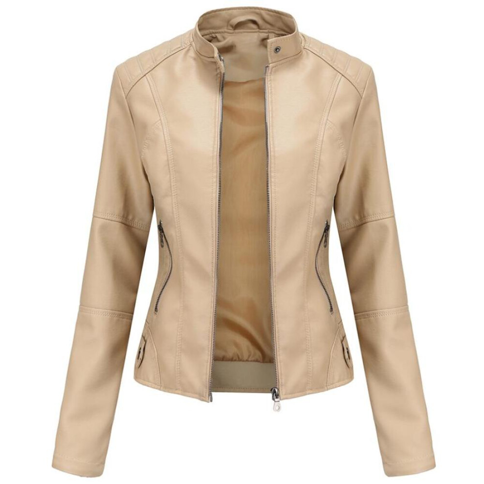 (apricot, S) Women Faux Leather Biker Jacket Pu Motorcycle Casual Zip Up Slim Coat Cropped Racer Moto Bomber Outerwear Plus Size S-4xl Oversized Fashion New