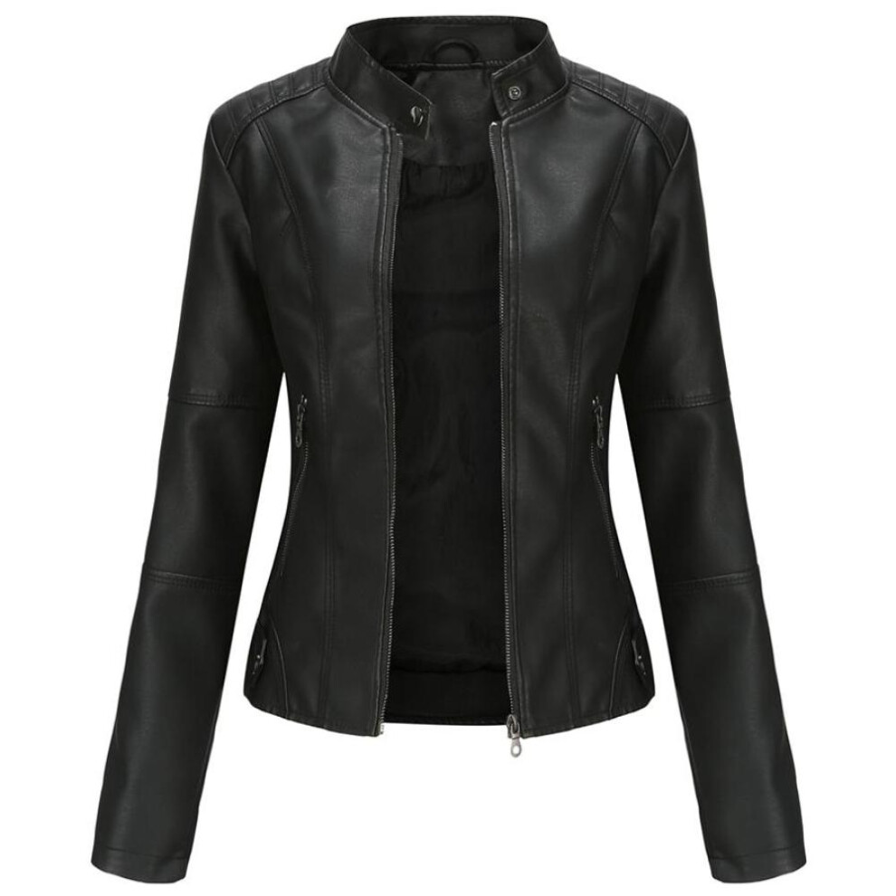 (black, 4XL) Women Faux Leather Biker Jacket Pu Motorcycle Casual Zip Up Slim Coat Cropped Racer Moto Bomber Outerwear Plus Size S-4xl Oversized Fashion New