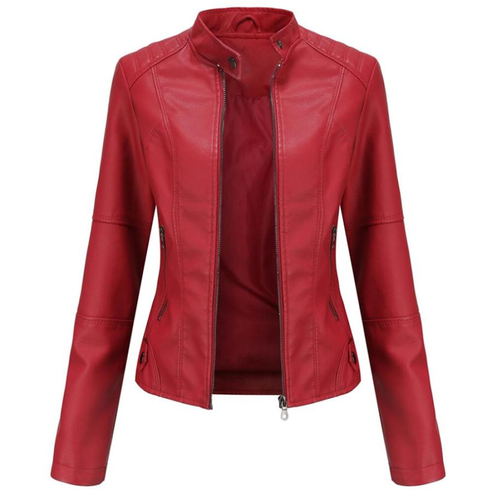 (wine red, S) Women Faux Leather Biker Jacket Pu Motorcycle Casual Zip Up Slim Coat Cropped Racer Moto Bomber Outerwear Plus Size S-4xl Oversized Fashion New