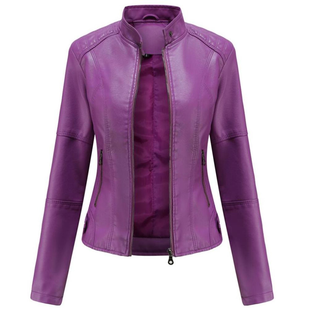 (purple, XL) Women Faux Leather Biker Jacket Pu Motorcycle Casual Zip Up Slim Coat Cropped Racer Moto Bomber Outerwear Plus Size S-4xl Oversized Fashion New