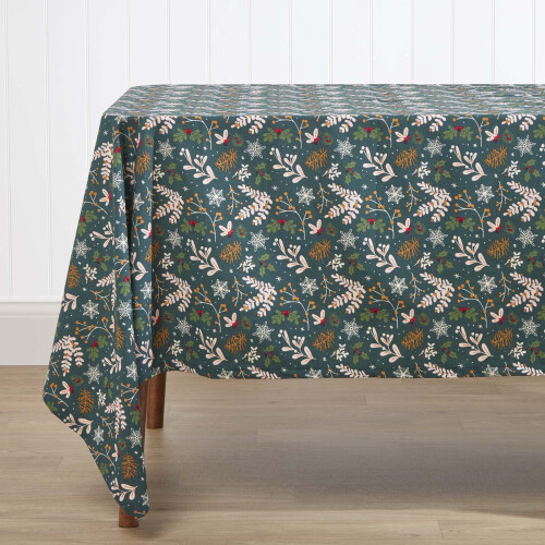 (178 x 305 cm) Festive Forest 100% Cotton Green Christmas Tablecloth