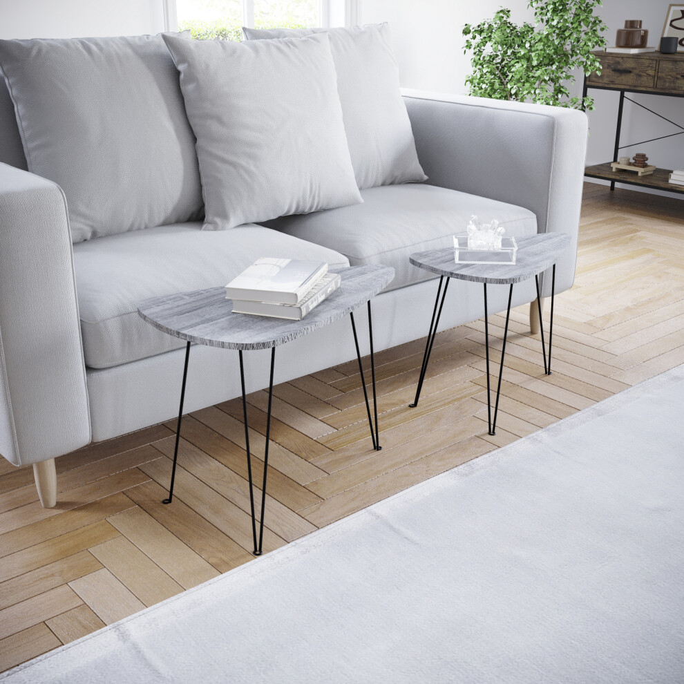 (Grey) Brooklyn Nest of 2 Oval End Coffee Lounge Tables