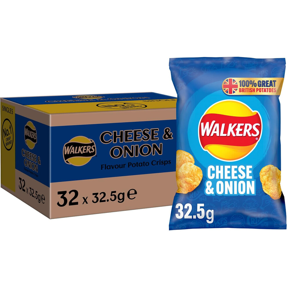 Walkers Cheese And Onion Crisps, 32.5g (Case Of 32)