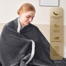 (Double Sherpa Blankets : 150 x 200 cm) Luxury Grey Sherpa Fleece Blanket Bed & Sofa Fleece Travel Blankets Winter Warm Mink Throw