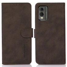 (Brown A) Protective Cover for Nokia C32 Textured PU Leather Cell Phone Case with Wallet Stand