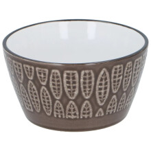 (Dark Brown (Leaf)) Single Cereal Bowl Stoneware Breakfast Oat Soup Rice Deep Dish Crockery 260ml