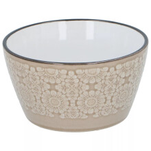 (Light Brown (Floral)) Single Cereal Bowl Stoneware Breakfast Oat Soup Rice Deep Dish Crockery 260ml