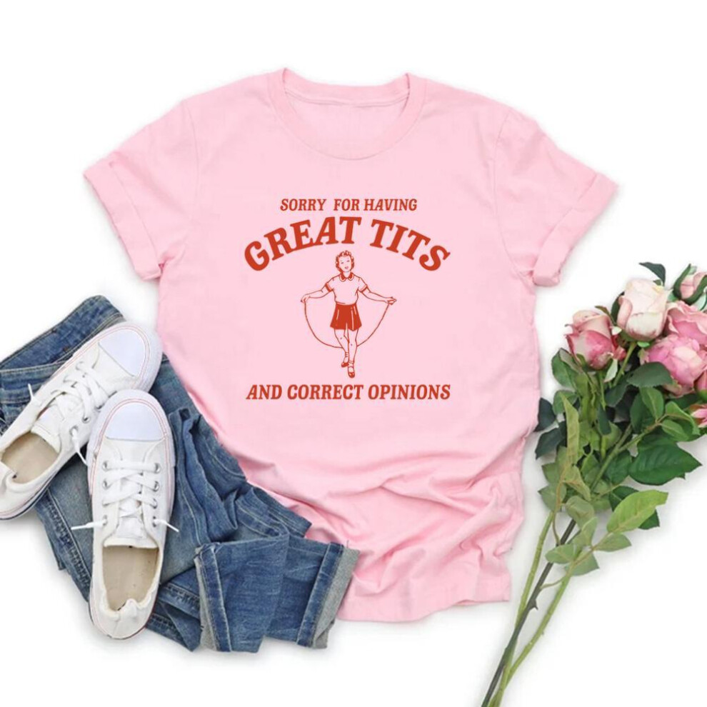 (pink, S) Sorry For Having Great Tits T Shirts Funny Feminism T Shirt Casual Short Sleeve Feminist Tee Women&apos;s Clothing Streetwear Tops