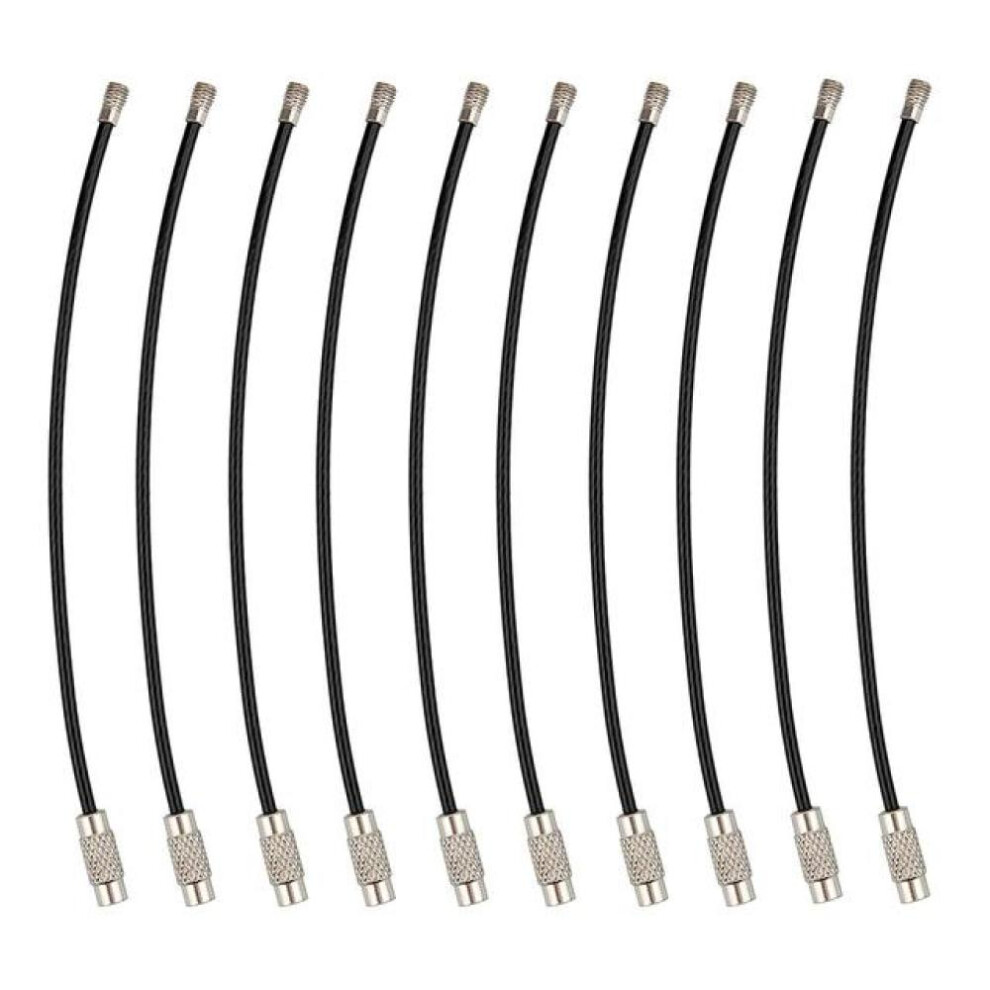 (Black-1x100mm) 10pcs 10/15/20cm Stainless Steel Keychain Tag Rope Wire Cable Loop Screw Lock Gadget Rings Key Keyring Circle Camp Rope Fittings
