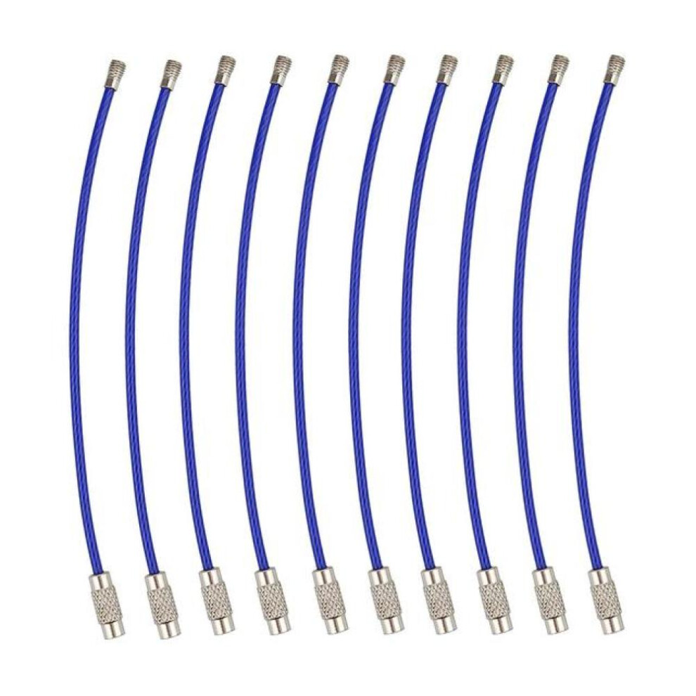 (Blue-1x100mm) 10pcs 10/15/20cm Stainless Steel Keychain Tag Rope Wire Cable Loop Screw Lock Gadget Rings Key Keyring Circle Camp Rope Fittings