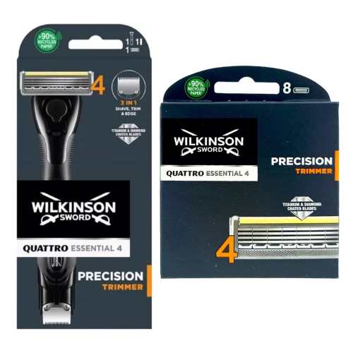 Wilkinson Sword Wilkinson Sword Quattro Titanium Precision Trimmer Razor + 8 Blades