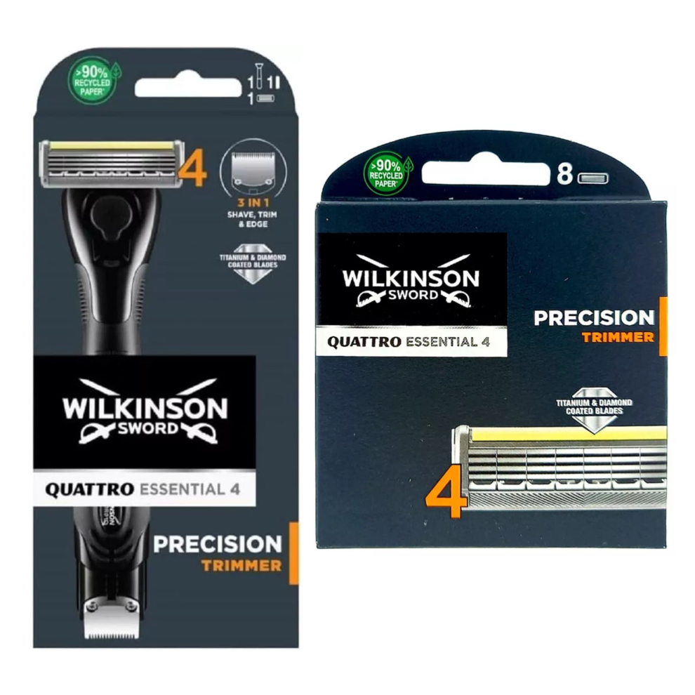 Wilkinson Sword Quattro Titanium Precision Trimmer Razor + 8 Blades