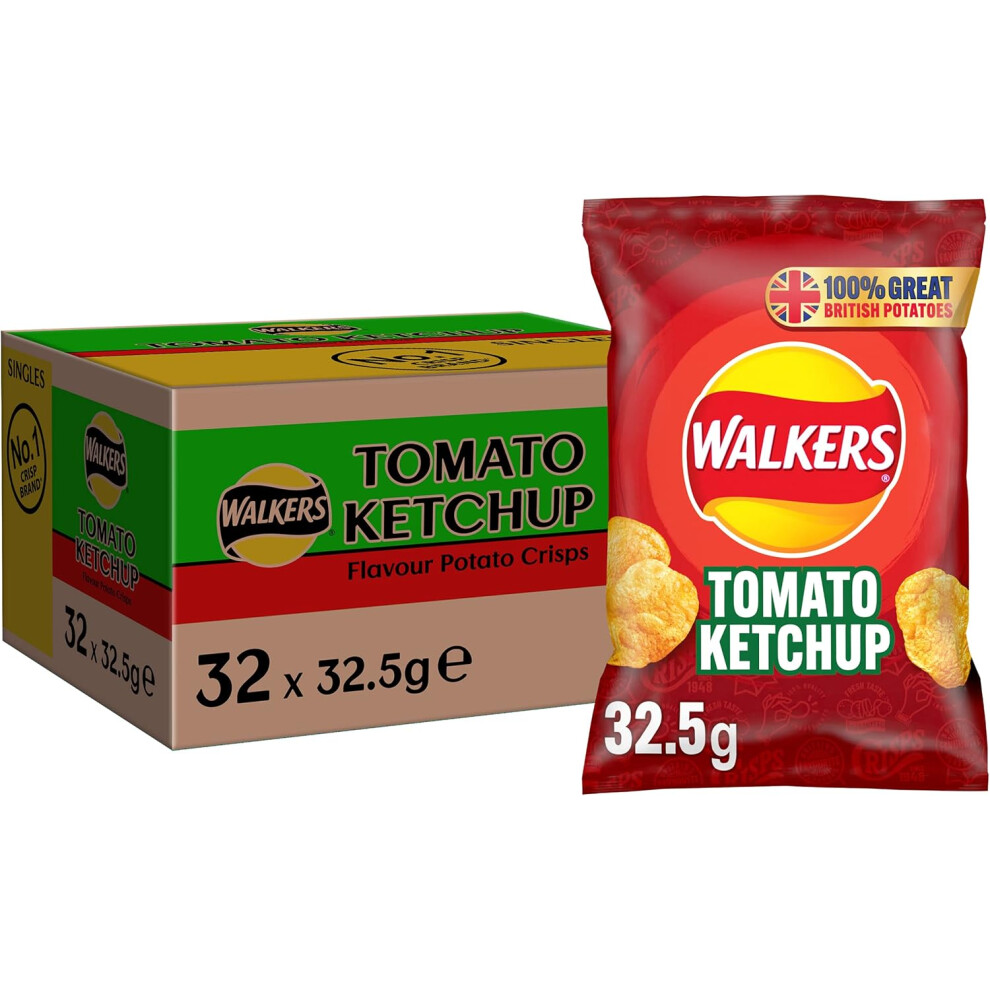 Walkers Tomato Ketchup Crisps Box, 32.5 G (Case Of 32)