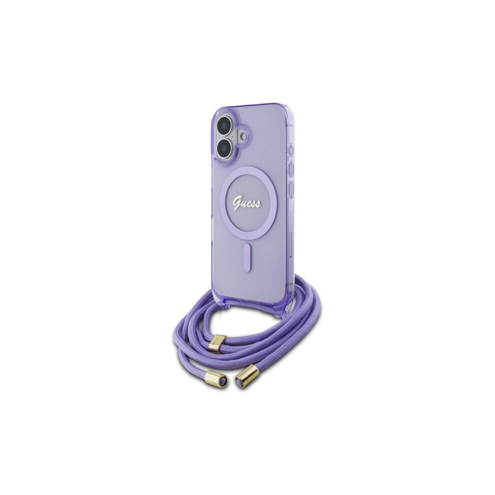 Guess Crossbody Cord Script Case with MagSafe for iPhone 16 6.1" Purple - GUHMP16SHCTSGNSU