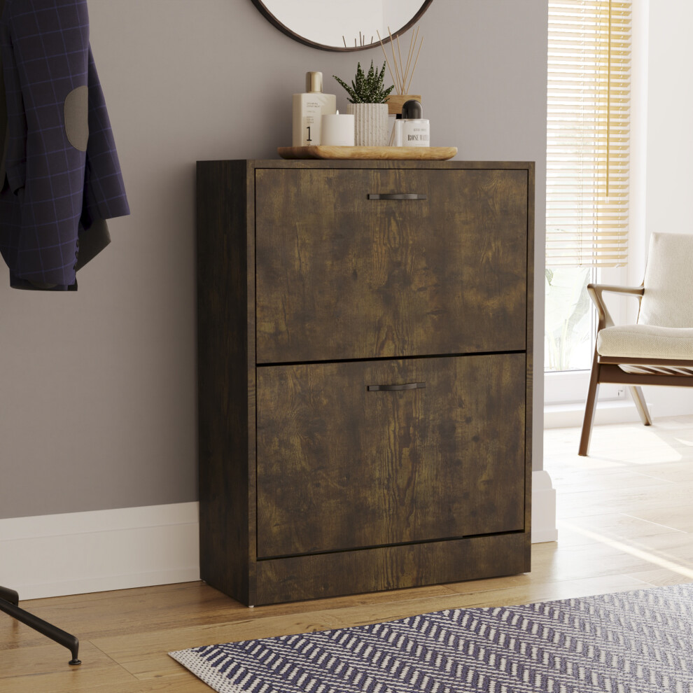 Vida Designs ( Wood) 2 Drawer Shoe Cabinet Pull Out Hallway Storage Dark