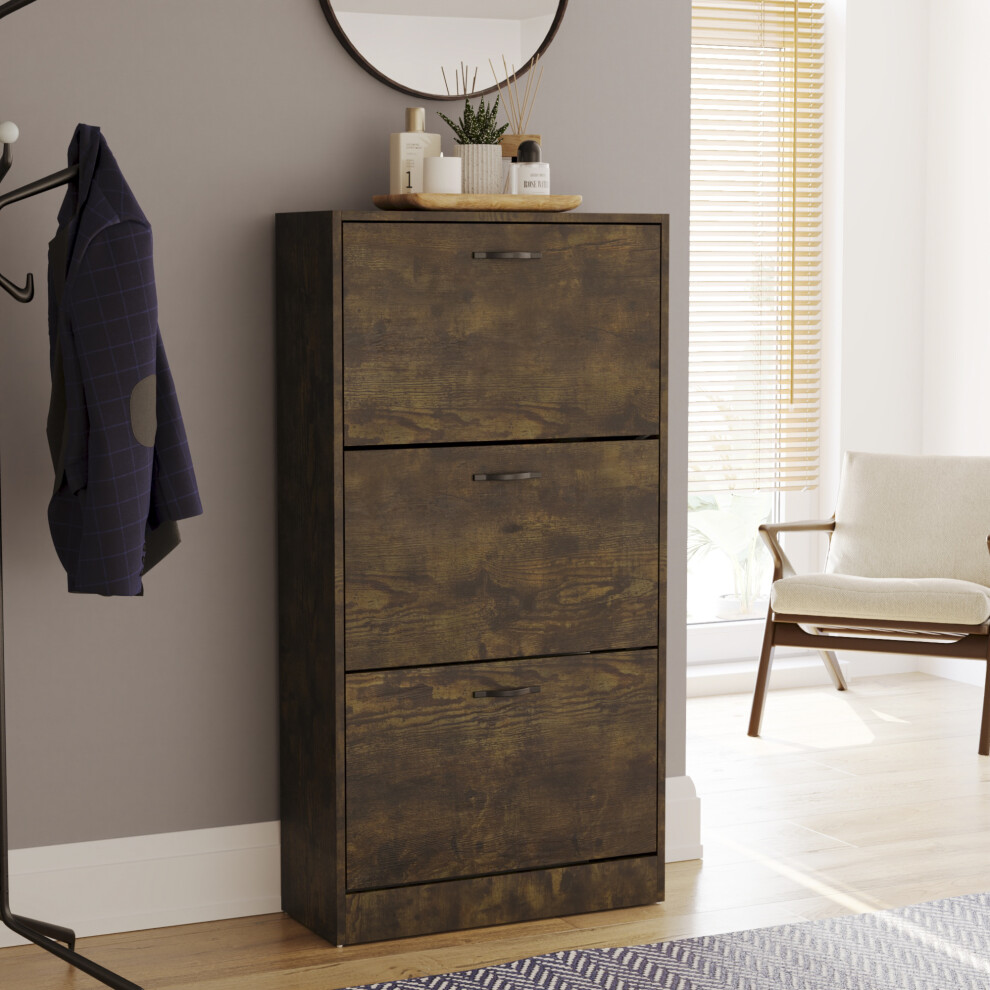 Vida Designs ( Wood) 3 Drawer Shoe Cabinet Pull Out Hallway Storage Dark