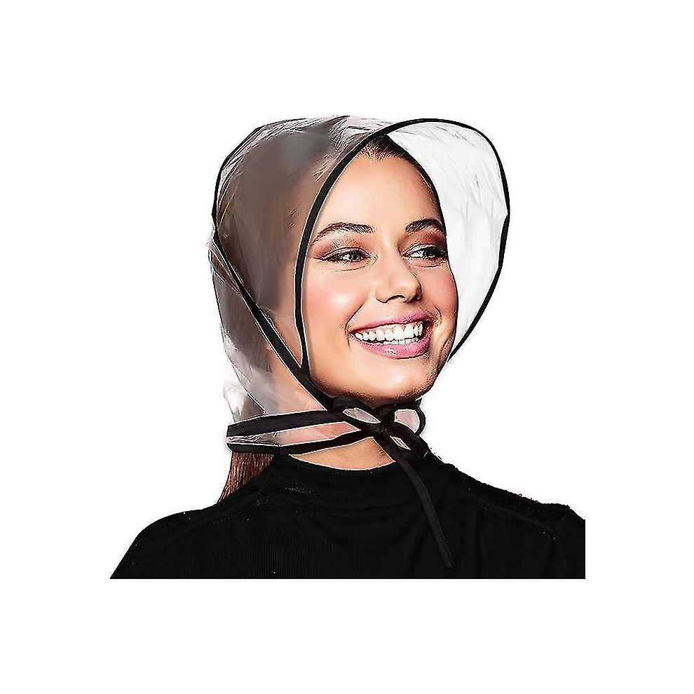 (Black) 6 Pieces Rain Bonnet With Visor Clear Waterproof Rain Scarf Protect Hairstyle Plastic Rain Hats For Women Lady Rain Wear
