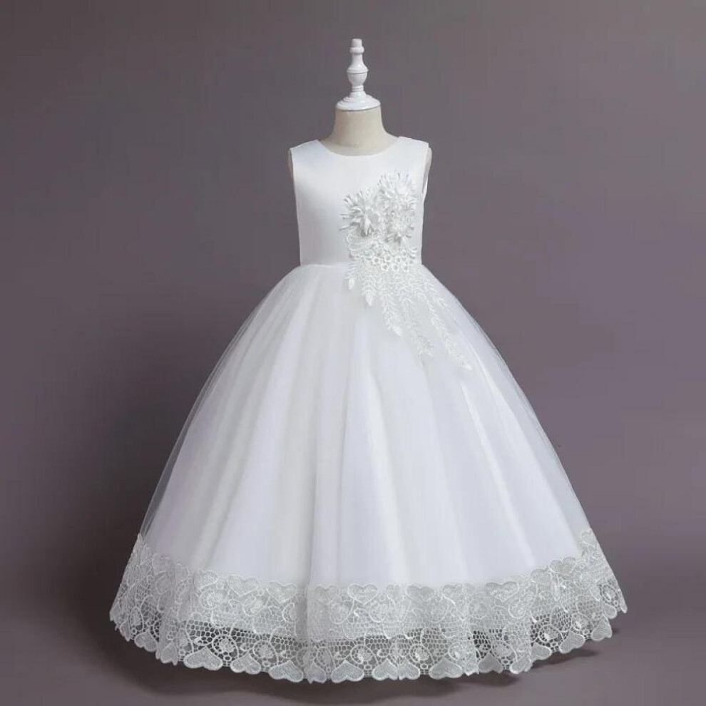 (white, 160 (11-12T)) 2024 Summer Tulle Flower Girls Dress For Wedding Party Child Princess Pageant Long Gown Kids Dresses For Girls Formal Evening Clothes