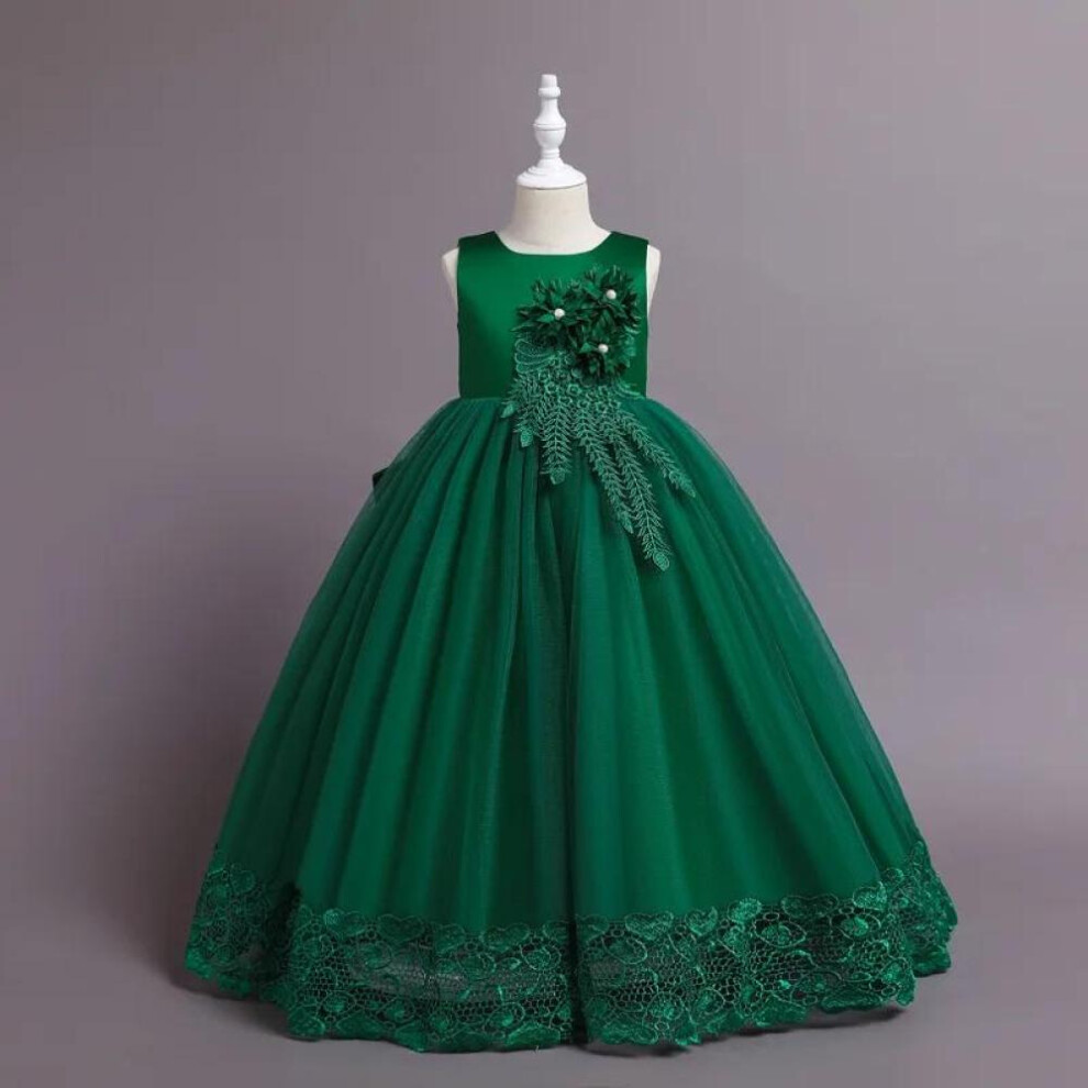 (green, 140 (7-8T)) 2024 Summer Tulle Flower Girls Dress For Wedding Party Child Princess Pageant Long Gown Kids Dresses For Girls Formal Evening Clothes
