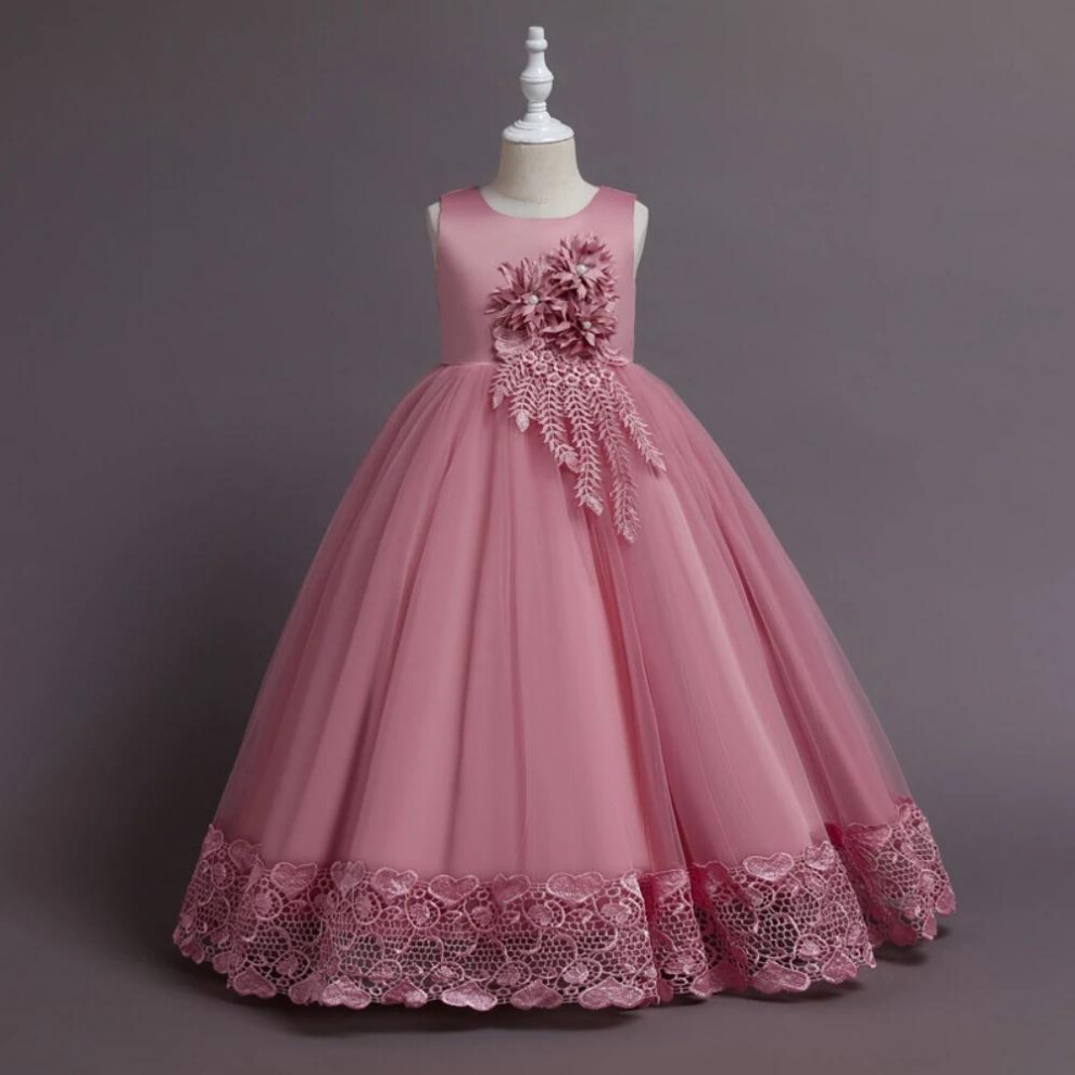 (dark pink, 150 (9-10T)) 2024 Summer Tulle Flower Girls Dress for Wedding Party Child Princess Pageant Long Gown Kids Dresses for Girls Formal Evening Clothes