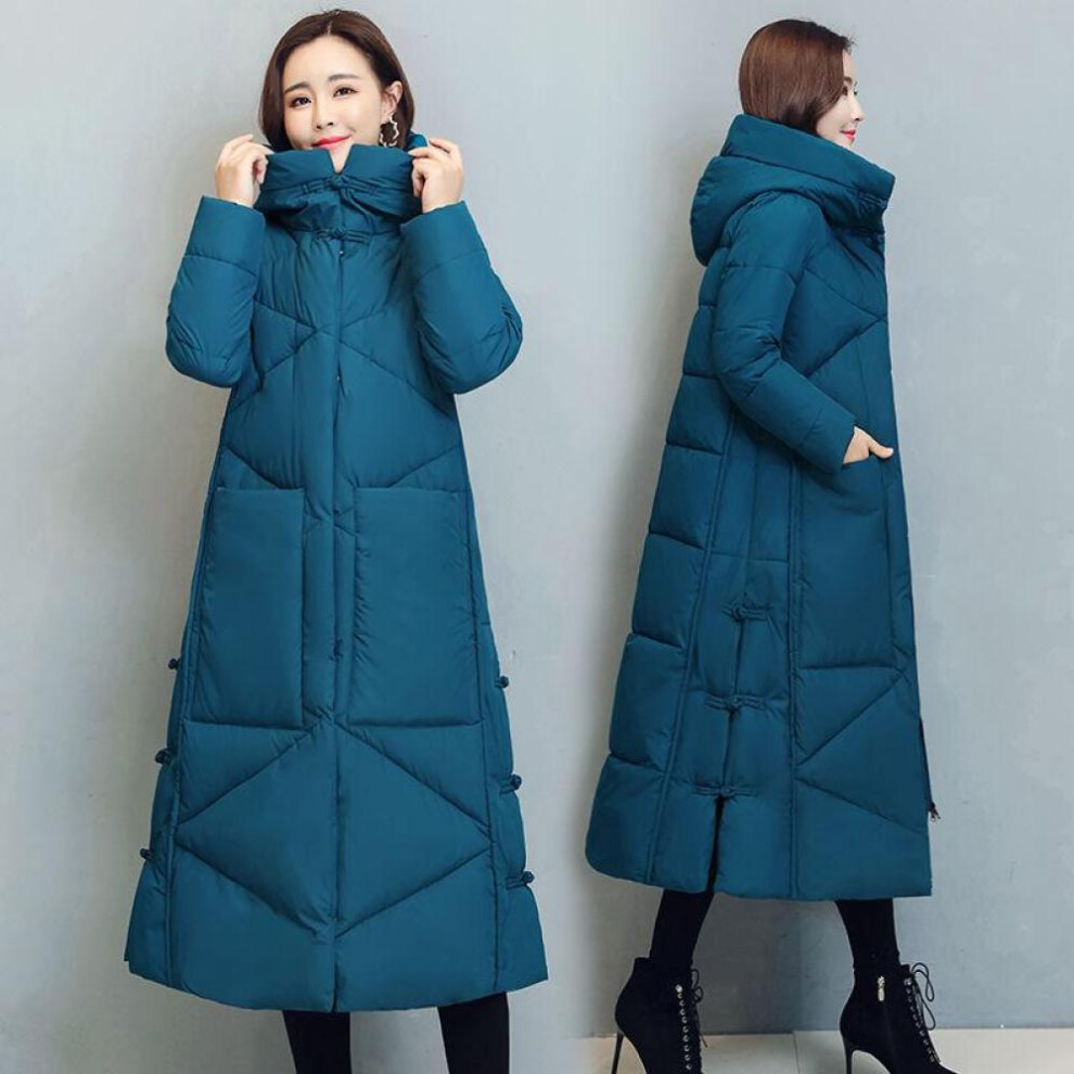 (blue, 3XL) Women Hooded Jackets Long Outerwear Female Parkas Base Coats Women Cotton Thick Casual