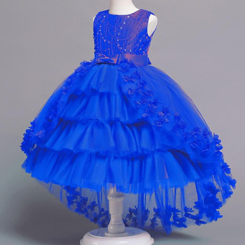 (blue, 160) Baby Lace Princess Dress For Girl Elegant Birthday Party Trailing Dress Baby Girl&apos;s Christmas Clothes