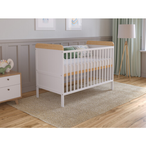 (White/Pine) Levi Cot Bed 120x60cm with Microfiber Quilted mattress