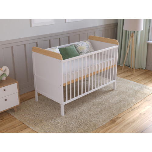 (White/Pine) Levi Cot Bed 120x60cm with Microfiber Quilted mattress 2