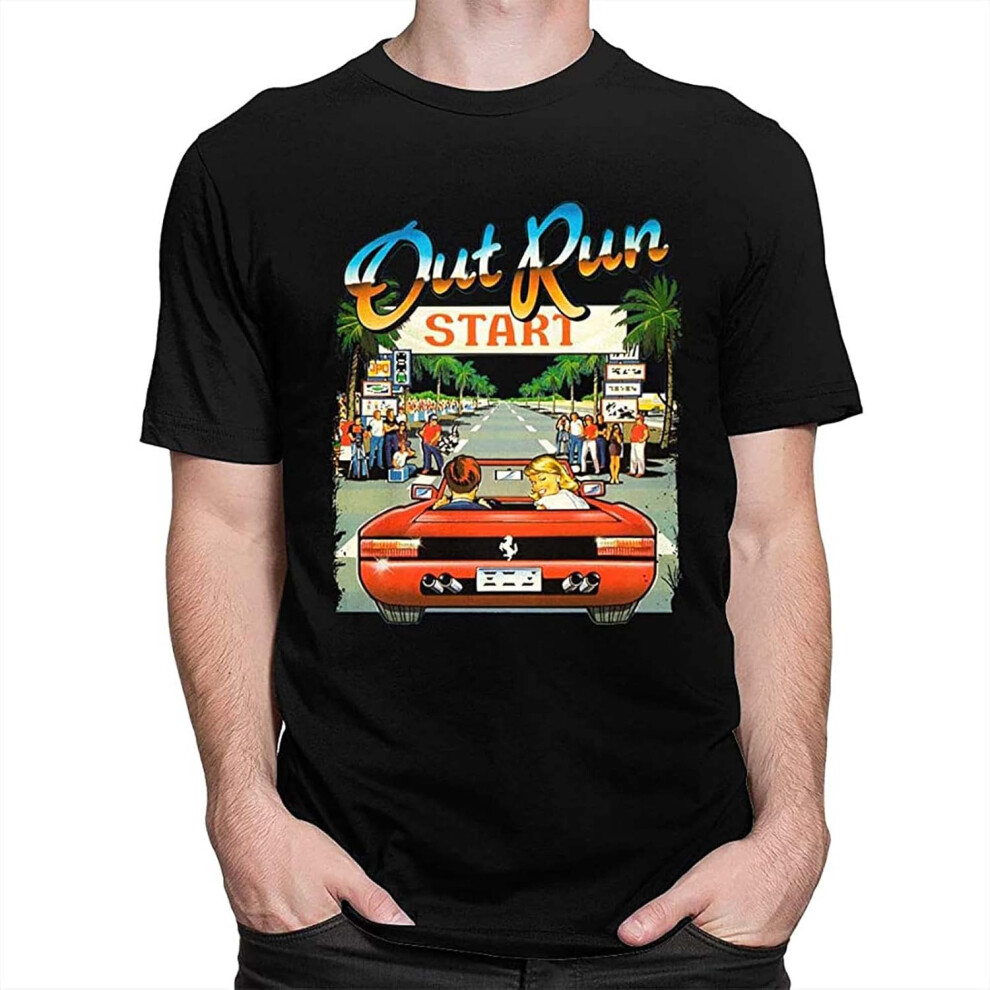 Spxubz (, M) Japan Arcade Racing Video Game Out Run T Shirt Men Vintage 80S Console Gaming Tops Outrun Tshirt Casual Oversized Tee Black