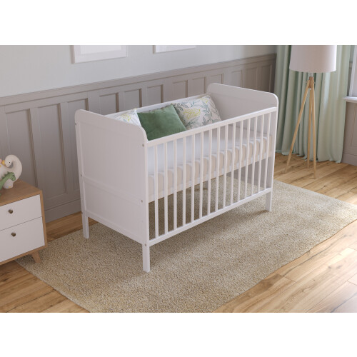 (White) Levi Cot Bed 120x60cm with Microfiber Quilted mattress 2