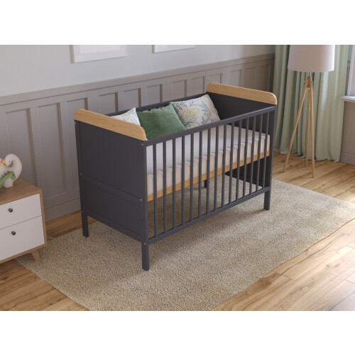 (Anthracite/Pine) Levi Cot Bed 120x60cm with Microfiber Quilted mattress 2