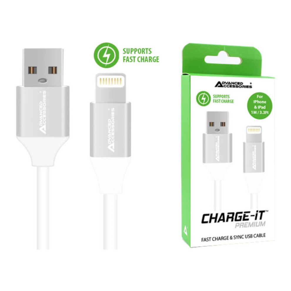Aa Charge-It Premium 8 Pin Cables Supports Fast Charge & Sync For Apple Lightning Devices - 1 Metre - White 5055393229847