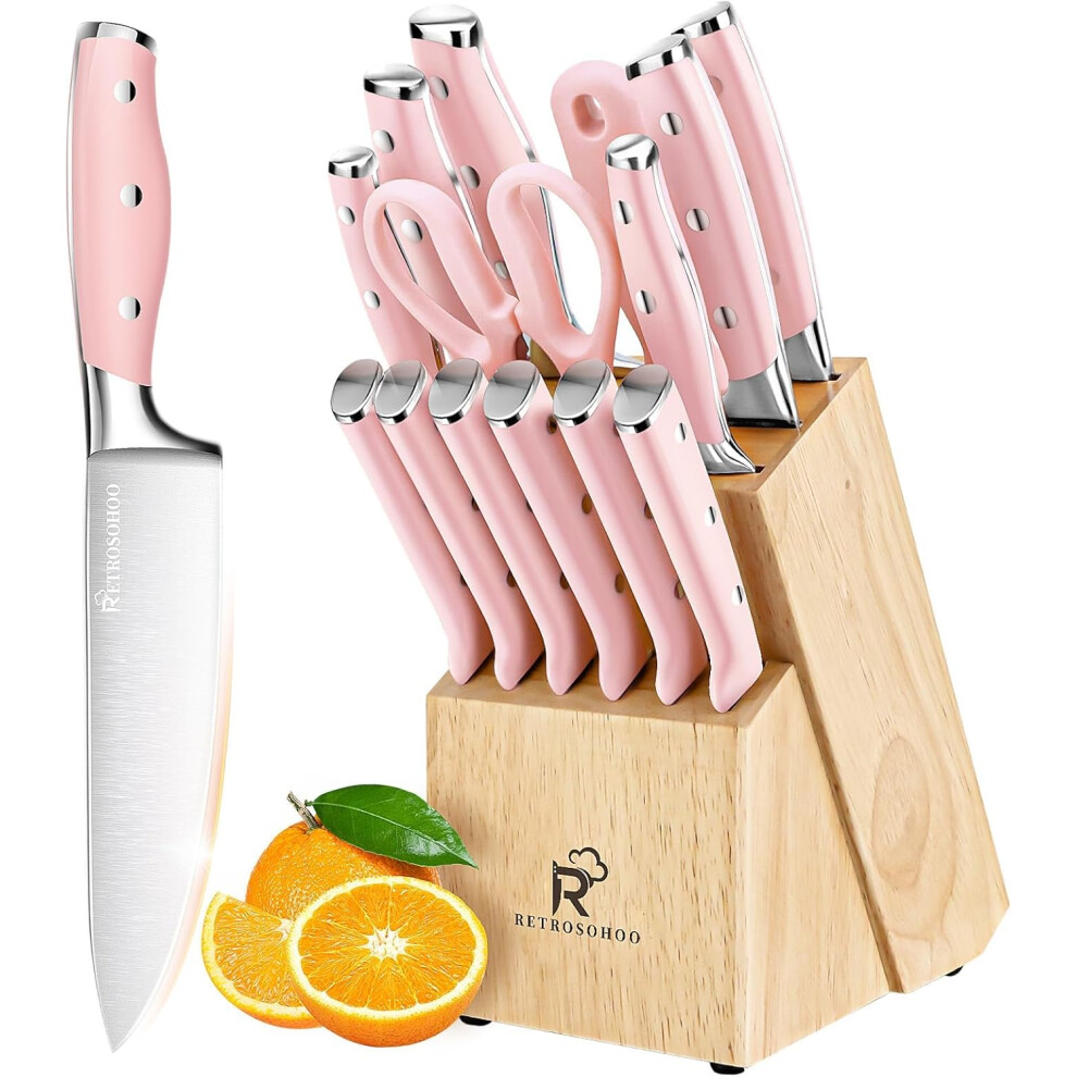 Kitchen Knife Set,15-Piece Triple Riveted Knife Block Set, High Carbon-Stainless Steel Chef Knife Set,Razor-Sharp Knife Set With Wood Block