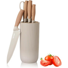 6-Piece Professional Kitchen Knife Set with Universal Block - Ultra-Sharp 3CR13 Stainless Steel, Non-Stick Coated, Star-Texture Blades
