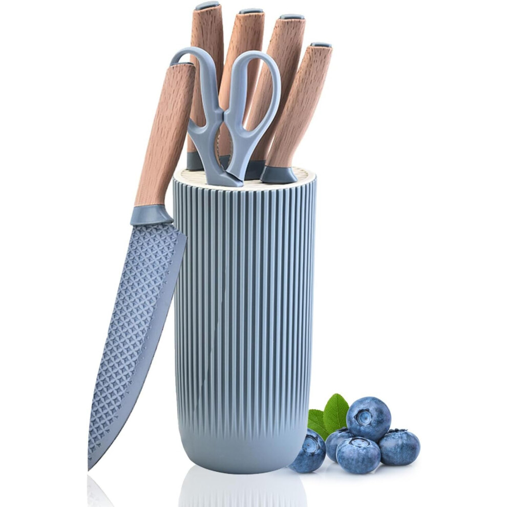 (Blue) Kitchen Knives Block Set, 6-Piece Chef Knife Set With Sharp Blades,Non-stick Stainless Steel Knife Block Set