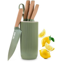 (Green) Kitchen Knives Block Set, 6-Piece Chef Knife Set with Sharp Blades,Non-stick Stainless Steel Knife Block Set