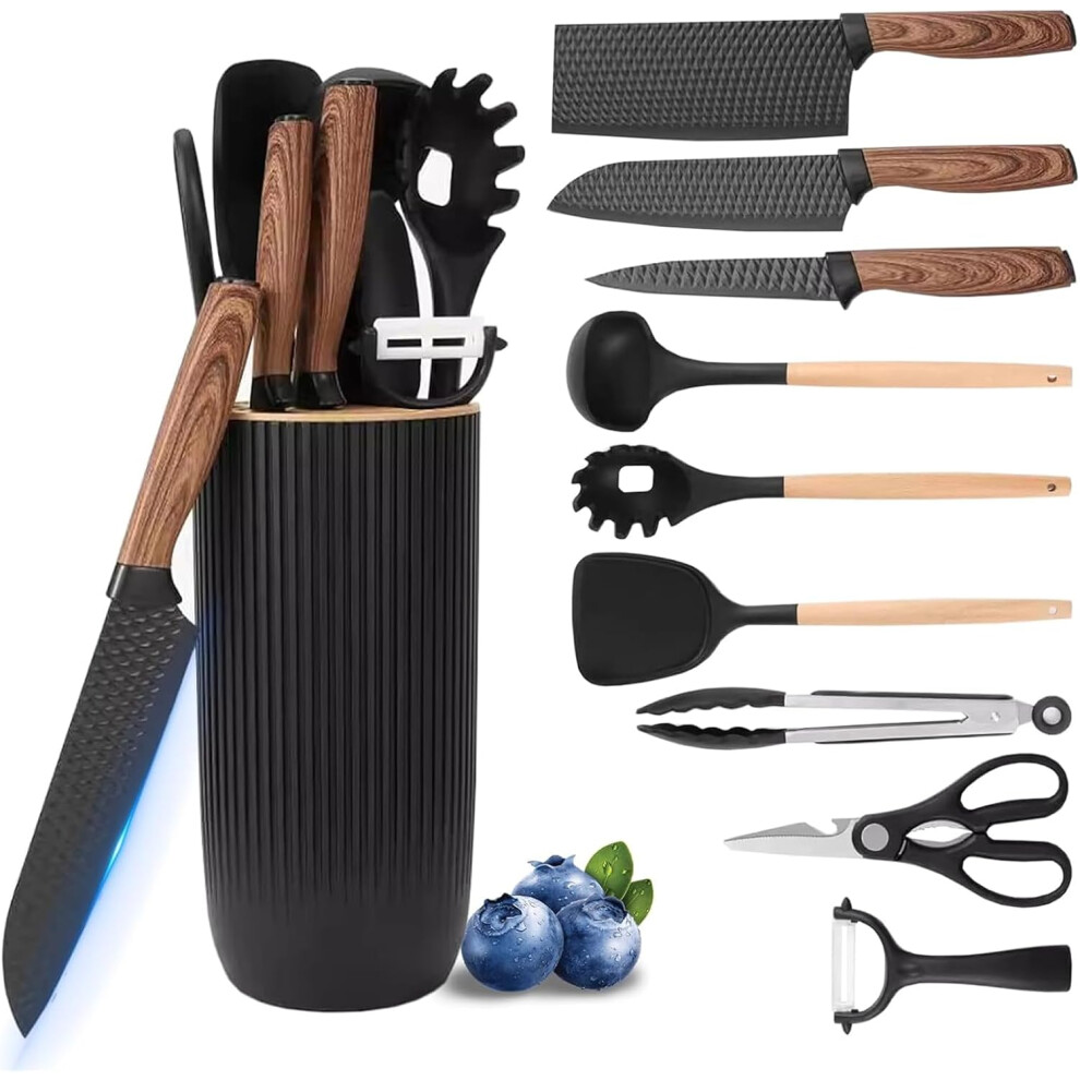 Kitchen Cooking Utensils Set, 10 PCS Non-Stick Stainless Steel Knives and Silicone Cooking Kitchen Utensils Spatula Set with Holder-image-OPC-PFTMVGV-NEW