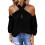 (S, Black) Womens Halter Neck Cold Shoulder Tops 1