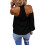 (S, Black) Womens Halter Neck Cold Shoulder Tops 2