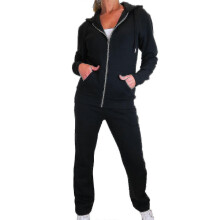 (UK 18-20, Black) Womens Soft Fleece Back Tracksuit Set Ladies 2 Piece Hooded Zip Top And Jogging Bottom Loungewear Sweatsuit