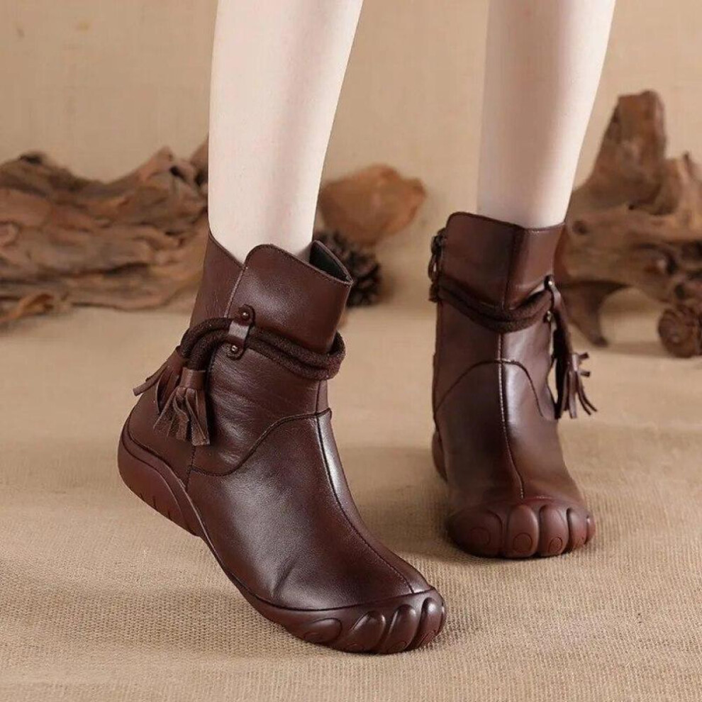 (brown, 38) Johnature Women's Short Boots Casual Genuine Leather Solid Color Soft Sole Comfortable Warm Women's Shoes