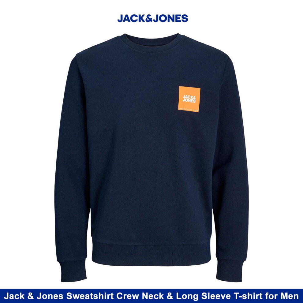 Jack & Jones Men's Blue Sweatshirt Crew Neck Navy, S