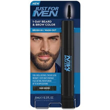 Just For Men 1-Day Beard and Brow Colour Brush, For Instant 1-Step Grey Coverage, Brush-In, Wash-Out, For A Thicker Well-Defined Look, Dark Brown
