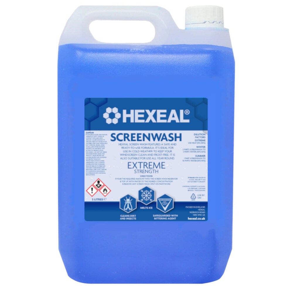 Hexeal Screenwash 5L Extreme Strength, Concentrate & Ready To Use 5060727639148