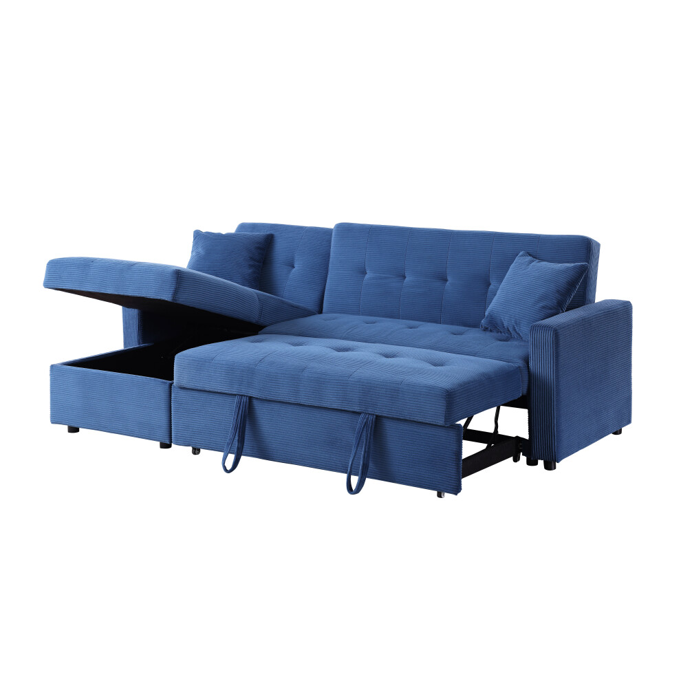 (Blue) Hinton L Shaped Corner Sofa Bed with Hidden Storage and Reversible Chaise