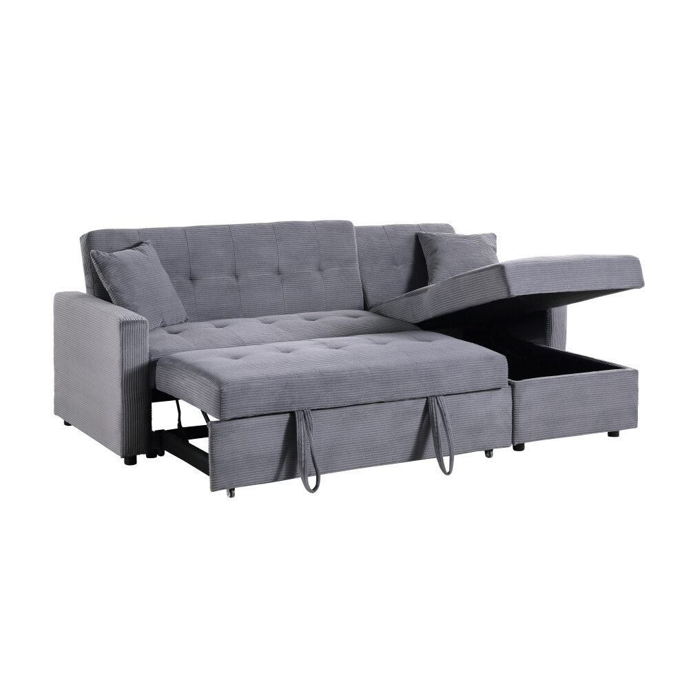 (Grey) Hinton L Shaped Corner Sofa Bed with Hidden Storage and Reversible Chaise