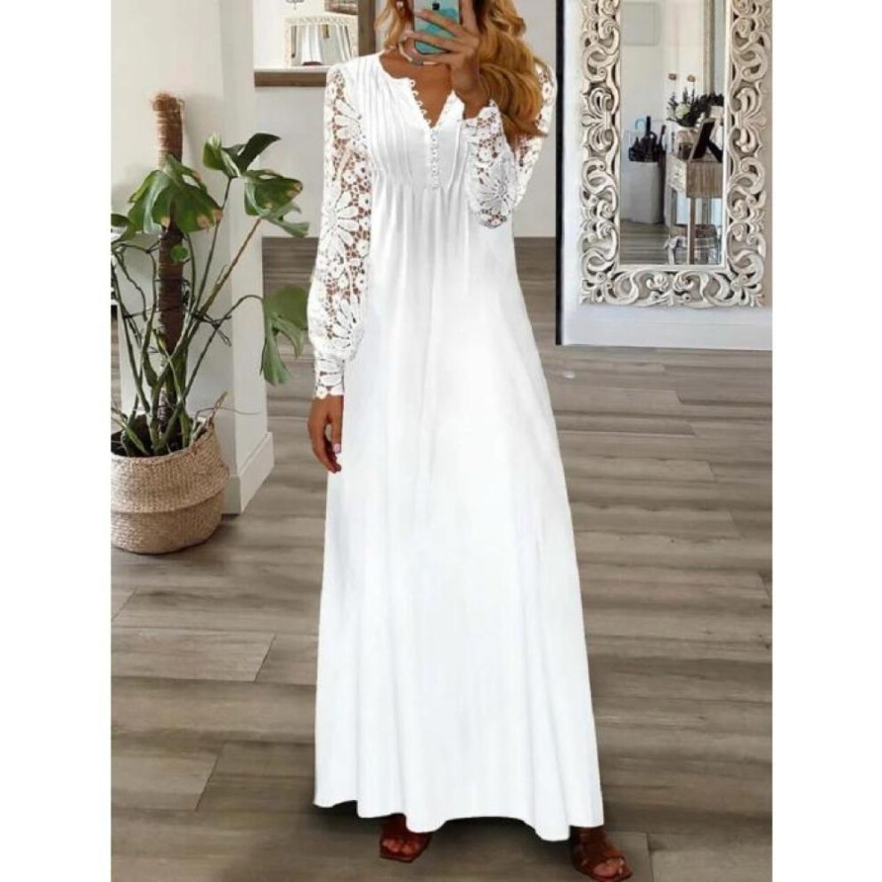 (white, S) Spring And Autumn Women&apos;s Dress Fashion Temperament Flower Petal Sleeve Long Sleeve Dresses Long Dresses