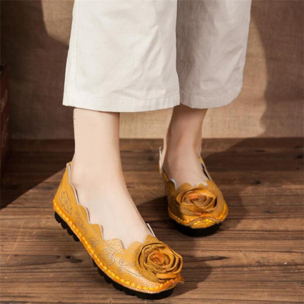 (yellow, 35) Fashion Shoes Women Genuine Leather Flats Casual Soft Mother Loafers Moccasins Female Driving Shoes