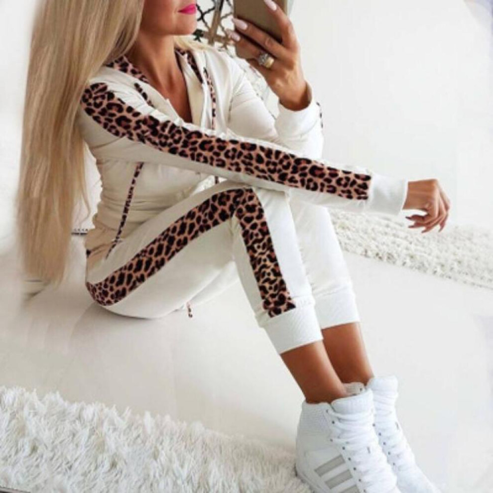 (white, 4XL) 2024 Fall And Winter New Women&apos;s Leopard Print Zipper Sweater Pants Plus Size Suit