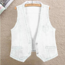 (white, S) ThreeThree Denim Vest Women's Short Spring and Autumn All-match Slim Sleeveless Jacket Vest Single-breasted Solid Color Top